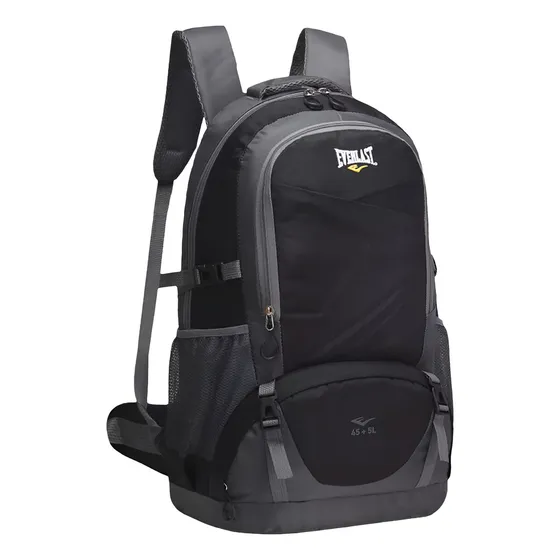 Mochila Camping Mochilero Viaje Viajera 50 Litros Everlat Ajusta Pectoral Abdominal Air Mesh Varios Bolsillos 13796 Negro