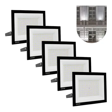 Kit 5 Refletor Holofote Led Slim 200w Prova Dágua Ip66 Cor Da Carcaça Preto Cor Da Luz Branco Frio