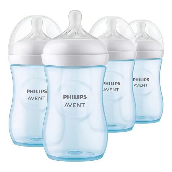 Philips Avent Kit de 4 Biberones Natural Response 3.0 9oz/260 ml, Color Azul, Mod. SCY903/24