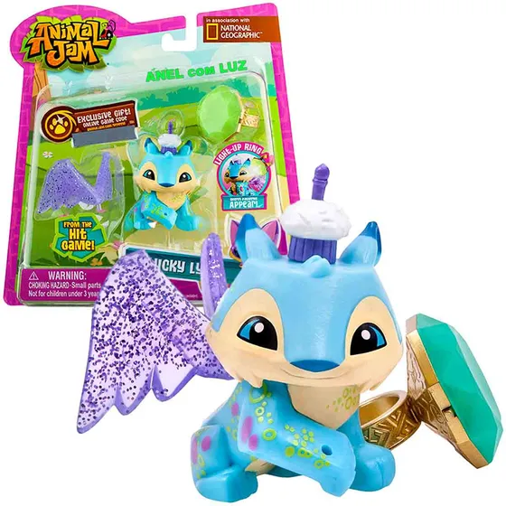 Animal Jam Mini Boneco Lince Lucky Lynx + Anel Com Luz - Fun