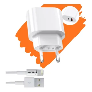 Carregador Turbo 40w Para iPhone 8 X Xr 11 12 13 14 Pro Max Branco