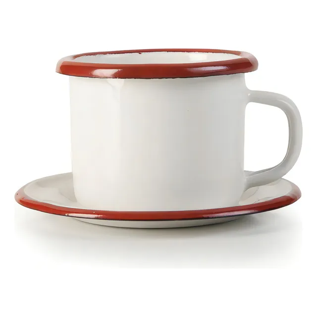 6 Tazas Con Plato De Peltre Blanco Rojo 70 Ml Marca Ibili