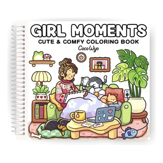 Livro De Colorir Girl Moments Em Capa Dura, 45 Páginas Variadas Com Papel De Alta Gramatura 150g Tamanho A5 Com Acetato
