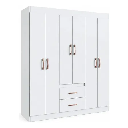 Guarda Roupa Solteiro 6 Portas 2 Gavetas Sidney Doripel Cor Branco