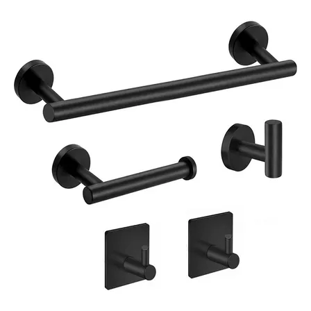 Kit Acessórios Banheiro Cabide Toalheiros Papeleira 5 Peças Preto