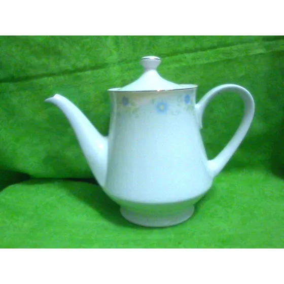 Set Tetera Cafetera Y Bandeja Cerámica Blanca Flores Azules