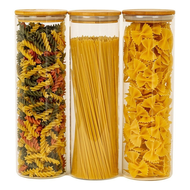 Kit 3 Potes De Vidro P/ Mantimentos 2l C/ Tampa Bambu Oikos Cor Marrom-claro Kit 3 Potes De Vidro P/ Mantimentos 2l C/ Tampa Bambu Oikos Cor Marrom-claro