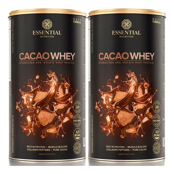 Suplemento Em Pó Essential Nutrition Cacao Whey Proteína Cacao Whey Sabor Chocolate Em Pote De 840g 2 Unidades