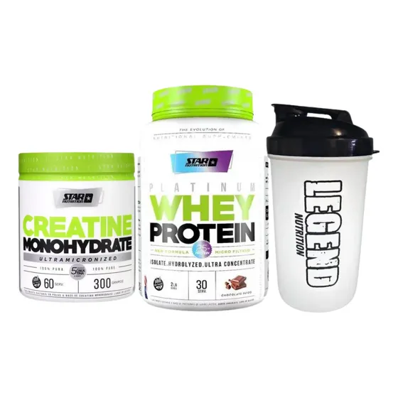 Star Nutrition Platinum Whey Protein Chocolate 907g Creatina Pura 300g Vaso Legend 600ml