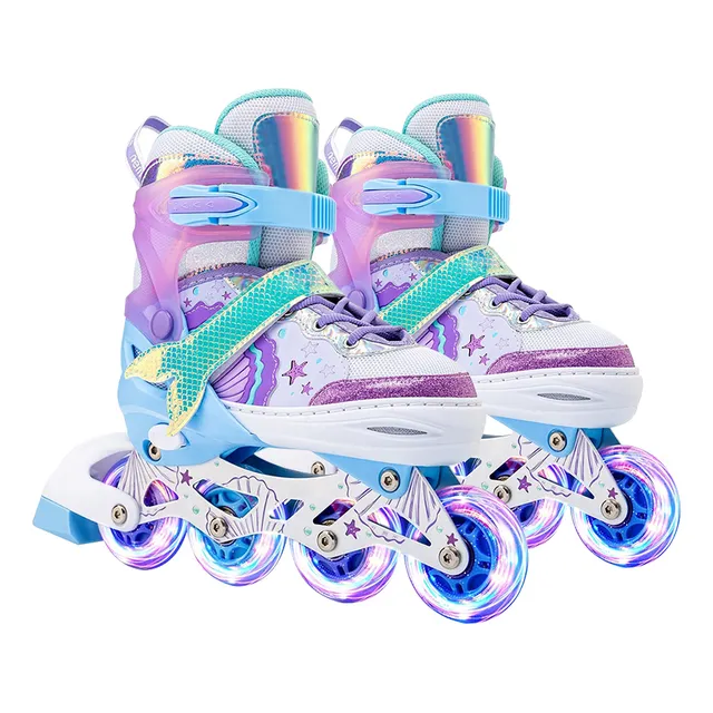 Patines En Linea Niñas Ajustable Rupu Sirena Aquapurple
