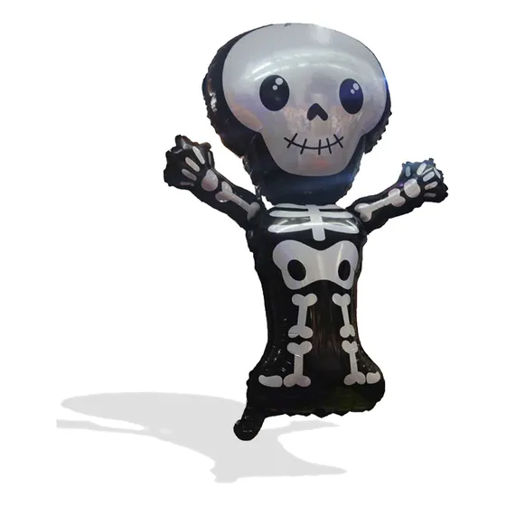 Balão Metalizado Esqueleto Caveira 82cm Festa Halloween Cor Preto