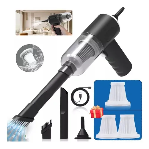 Aiyinsmart Mini Aspiradora portátil inalámbrico de mano 120 ml para hogar auto 3 filtros hepa air duster y soplador de aire negro