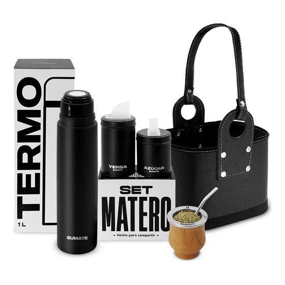Set Matero Termo 1 L Acero Inox Mate Sumate Latas Y Canasta