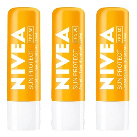 Protetor Solar Labial Nivea Fps30 4,8g 24hs De Proteção C/3