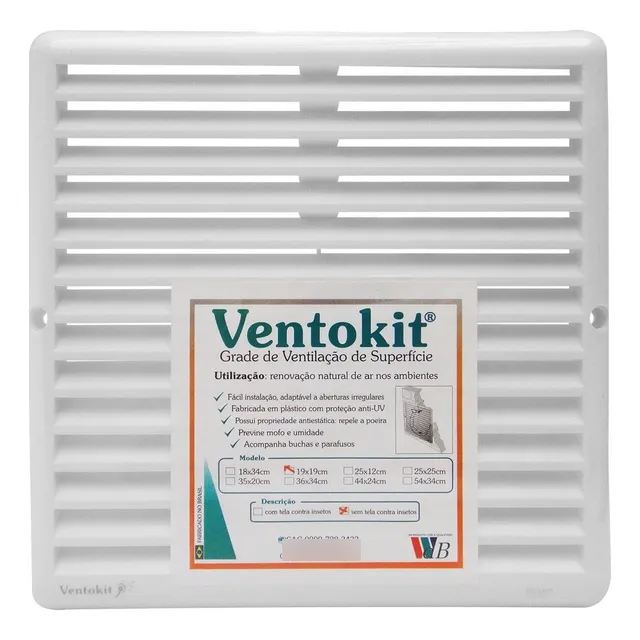 Grade Grelha De Ventilação 19x19 C/ Tela Anti-inseto Int/ext