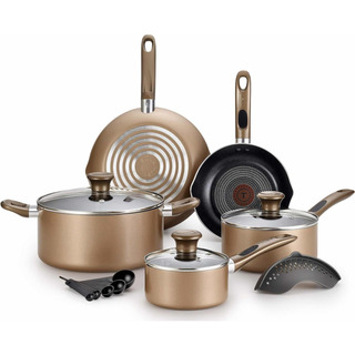 T Fal Batería 14 Piezas Anti Adherente Color Bronce Calidad T Fal Batería 14 Piezas Anti Adherente Color Bronce Calidad