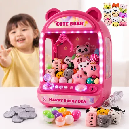 Mini Máquina Garra Infantil Pegar Ursinhos Com Pelúcias Usb Rosa Pink