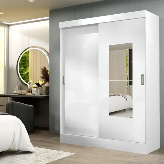 Ropero Welaman 2 Puertas Corredizas Mdp 2 Cajones 6 Estantes Color Blanco | Cuotas sin interés