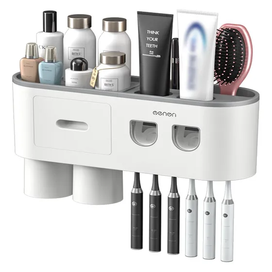 Soporte De Cepillo Dental Pared Dispensador Doble Con Cajón