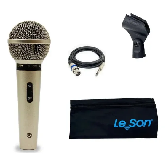 Microfone Profissional Com Fio Cardióide Leson Sm58 P4 Champ