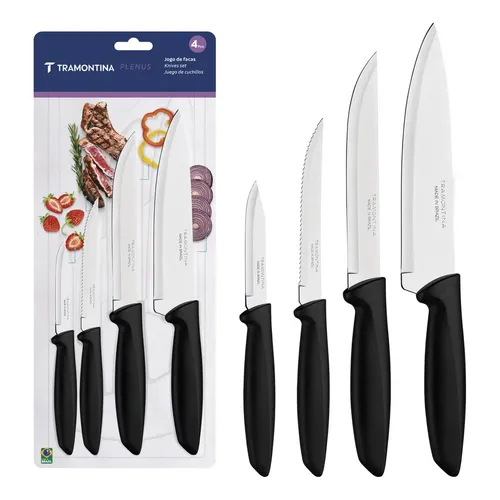 Jogo Faca Cross Cozinha Churrasco Brinox Inox Kit De 5 Peças Cor