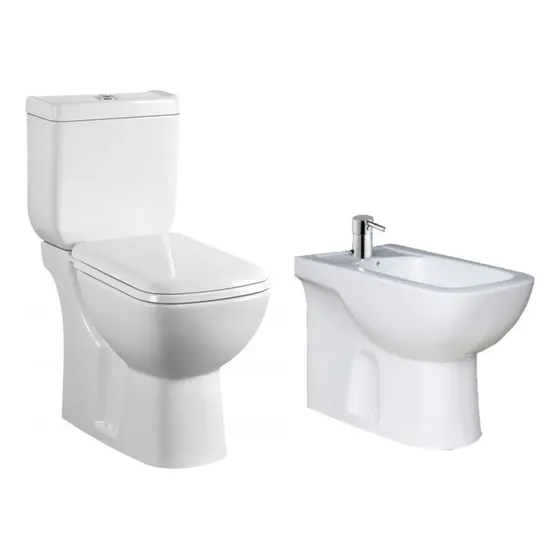 Water Inodoro Con Mochila Y Bidet Montano Dmc Con Tapa Slow Color Blanco