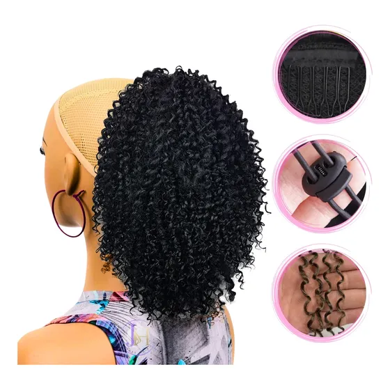Aplique Rabo De Cavalo Curto Cacheado Coque Afro Orgânico