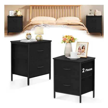 Furrific® Buró Juego De 2 Pizas Mesita De Noche Minimalista Para Recámara Mesa Cama Moderna Con 2 Cajoneas Mesa Auxiliar De Sofá Negro Armario De Almacenamiento