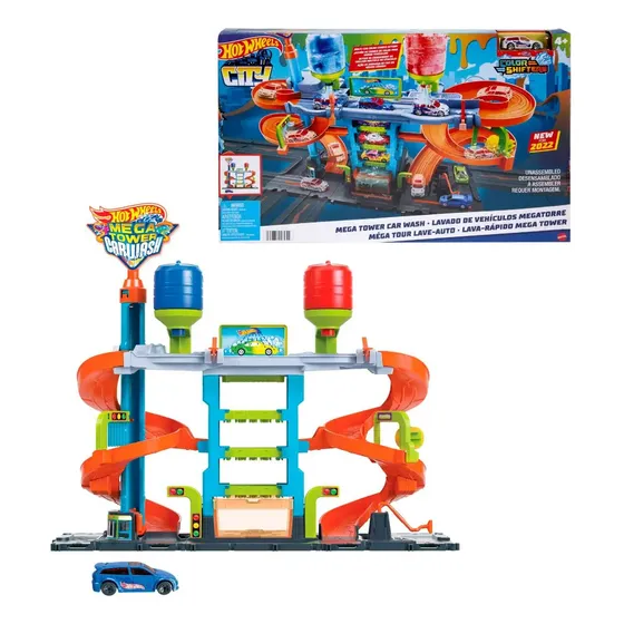 Pista De Autolavado Mega Torre Hot Wheels 3+ Mattel Azul