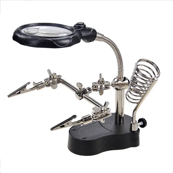 Soporte Soldadura Metálico Con Clips Lupa Luz Led 3 En 1
