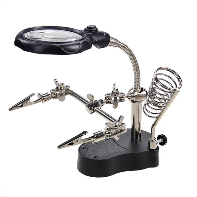 Soporte Soldadura Metálico Con Clips Lupa Luz Led 3 En 1