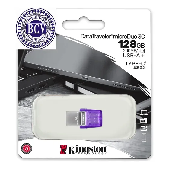 Pendrive Kingston Duo Otg 128gb Usb / C * 5 Años De Garantía
