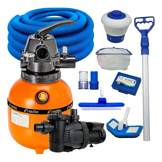 Filtro F300p Nautilus Bomba 1/4cv Kit Limpeza Piscina