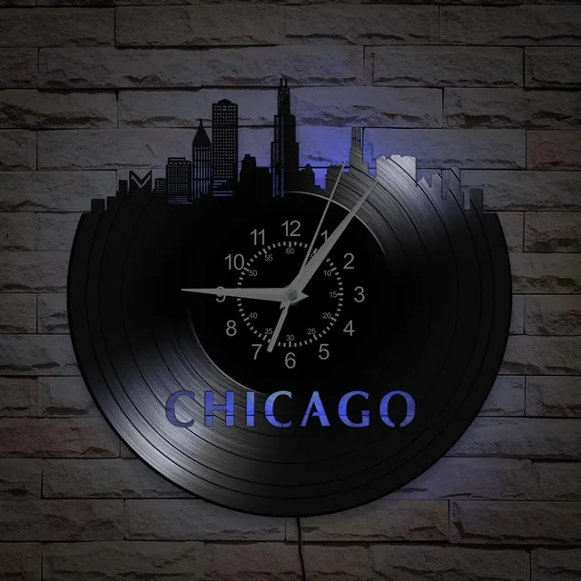 Reloj Pared Chicago Skyline 12  7 Tipo Led Color Ciudad Luz