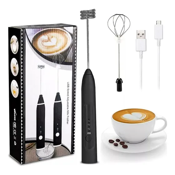 Mini Mixer Elétrico Misturador De Bebidas 2 Em 1 Portátil Cor Preto