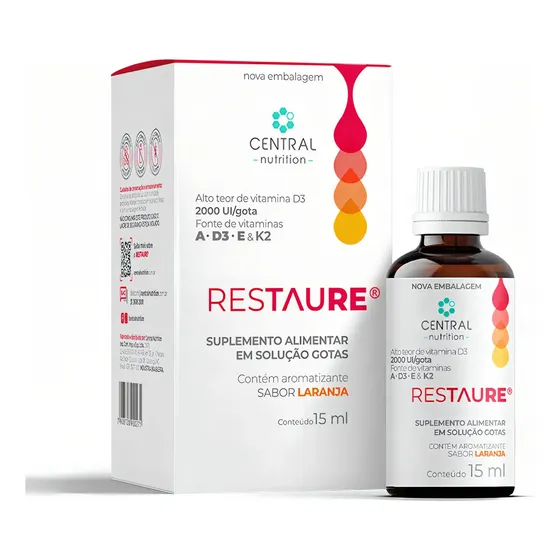 A, D3, E, K2 Central Nutrition Vitaminas Restaure Gotas sabor Laranja x 100g