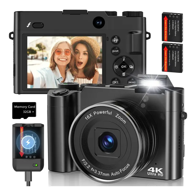 Vídeo Cámara Digital 4k 64mp Flash Autofocus Cargador Sefies