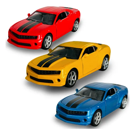 Kit 3 Carrinhos Camaro Fricção Ferro Abre Portas Brinquedo