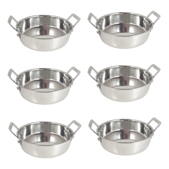 6 Mini Panelinha Caçarola Inox Luxe P/ Servir C/ Alça M2
