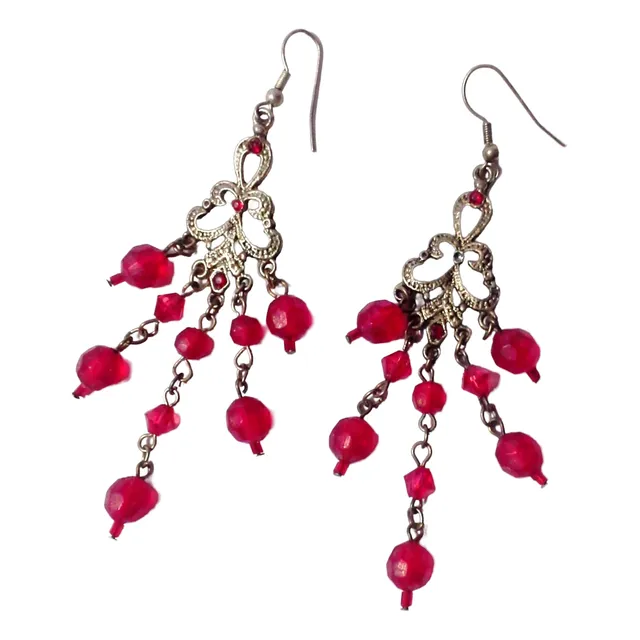 Zarcillos Metal Plateado Tres Hileras Colgantes 