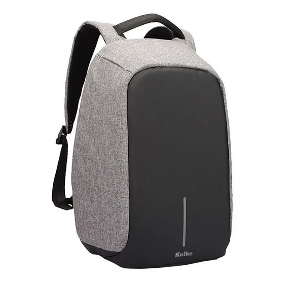 Mochila Antirrobo Kolke Tela Impermeable Puerto Usb Color Gris