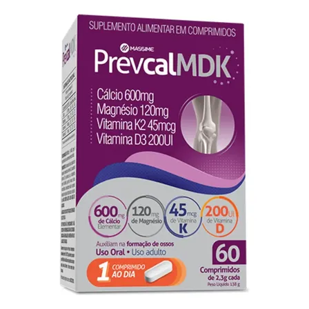 Prevcal Mdk 600mg Calcio - 60cpr - Vitaminas D, K, Magnésio Sabor Sem Sabor