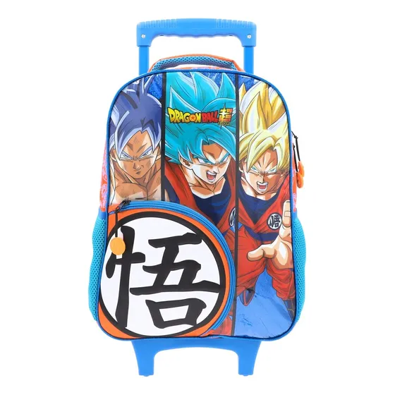 Mochila De Carrito Dragon Ball Super Goku Fases Ssj Carro Con Ruedas Dbs Color Azul Diseño De La Tela Lisa