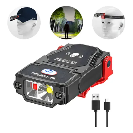 Lanterna Recarregável Led Boné Pescaria Ajustável Ciclismo Branco Preto/vermelho