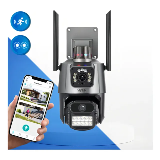Câmera Segurança Wi-fi Ip Dual Com Sirene Visão Noturna Colorida 355° App Icsee Prova Dágua Cor Preto - Hw