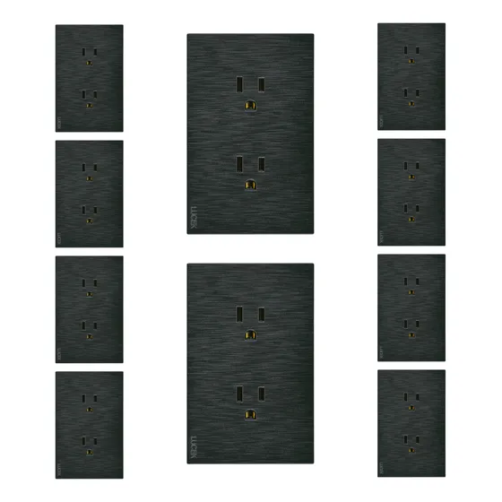 Paquete Con 10 Placas Planas Con Contacto Duplex Lucek Flat 16 A 250v Negro