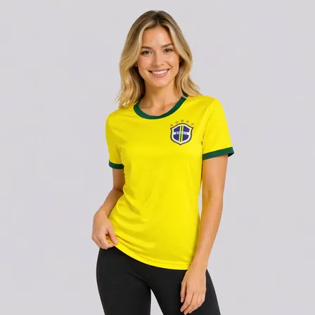 Camisa Brasil Canarinho Feminina Amarelo - Gg