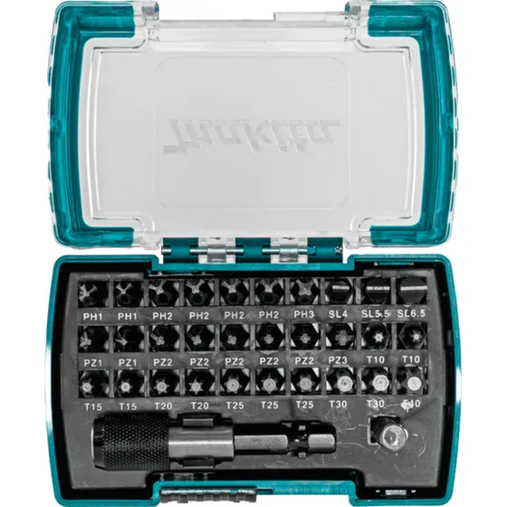 Juego Set de 30 puntas + 2 Adaptadores Makita D-74762 32 piezas Puntas Phillips(PH), Pozidriv(PZ), Planas(SL), Torx(T)