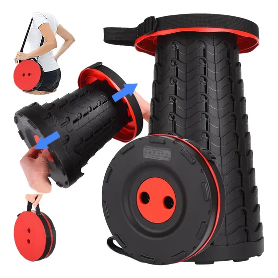 Taburete Plegable Para Camping De Plastico Negro Y Rojo