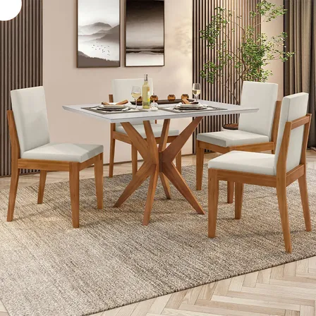Conjunto Mesa De Jantar Donna E 4 Cadeiras Lady Nesher Off White E Mel